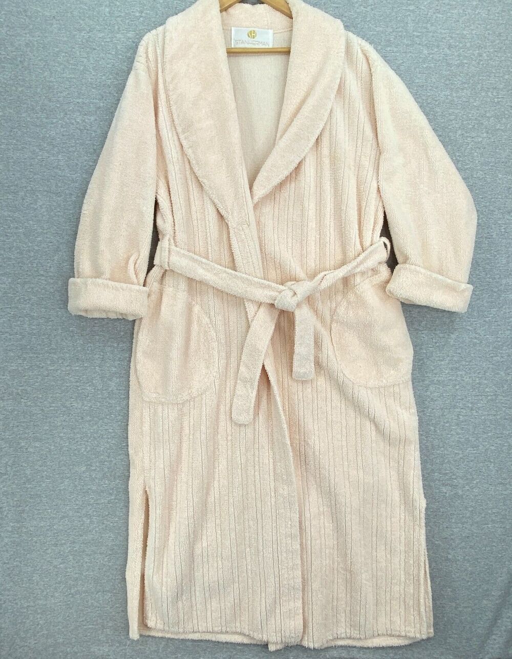 Vintage Stan Herman Robe Womens Medium Cotton Chenille Long Sleeve Pockets USA